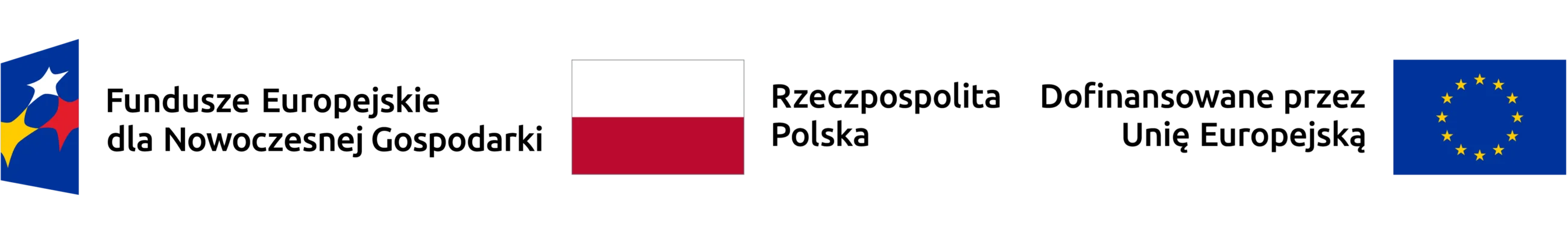 Baner Funduszy Europejskich Zestawienie znaków: Fundusze Europejskie dla Nowoczesnej Gospodarki, barwy Rzeczypospolitej Polskiej, Dofinansowane przez Unię Europejską